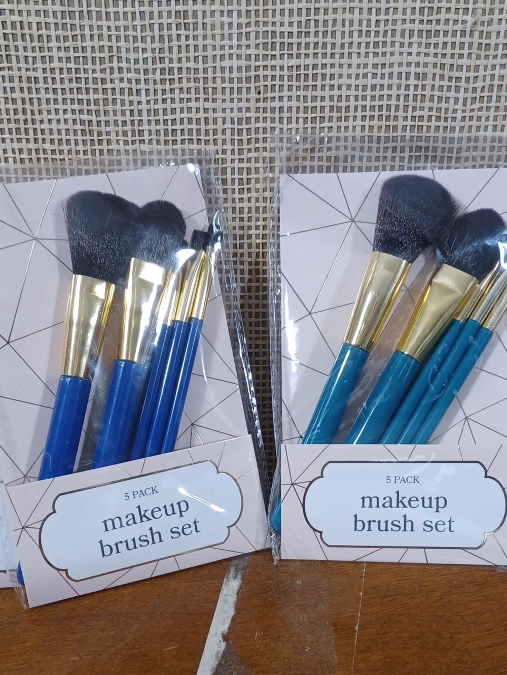 5-Pack Blue Makeup Brush Set with Gold Ferrules